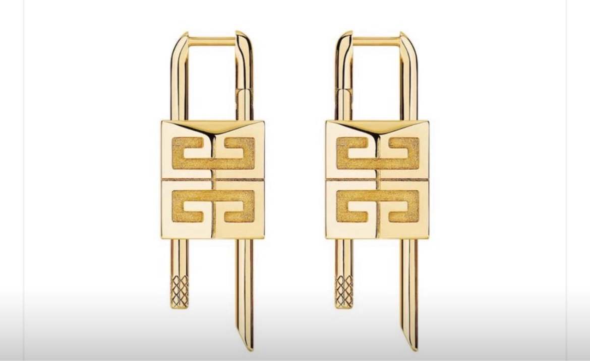 Gold lock earrings
